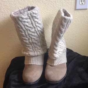 Knit and suede wedge booties by Steve Madden